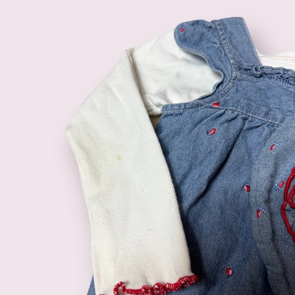 Vintage Baby Bonnie Jean Denim Floral Print Outfit With Hat Size 12-18 Months - Picture 4 of 10